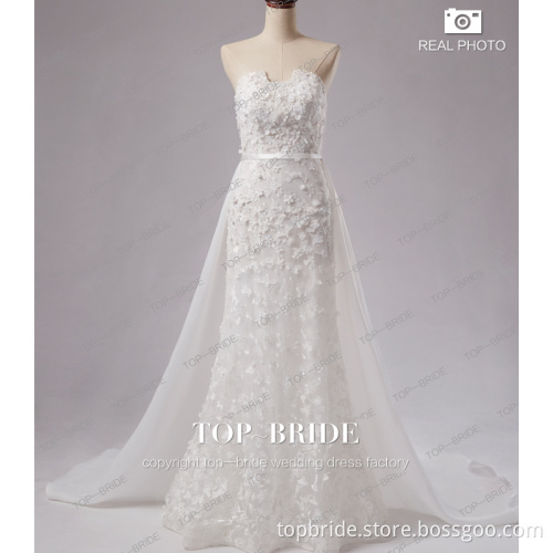 TB2081 Hot Sale Custom Made Off Shoulder Removable Trail wedding dress